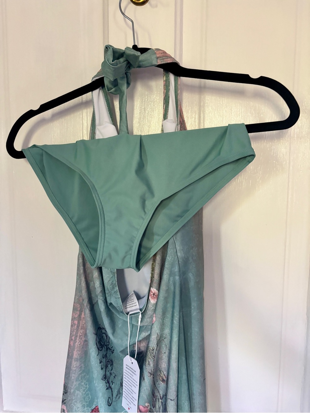 Green Floral Halter Swim Tankini Swimsuit - Adjustable Side NWT - Picture 6 of 8